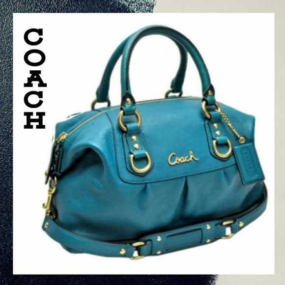 COACH Ashley Leather Satchel Teal Handbag Shoulder - Picture 1 of 2